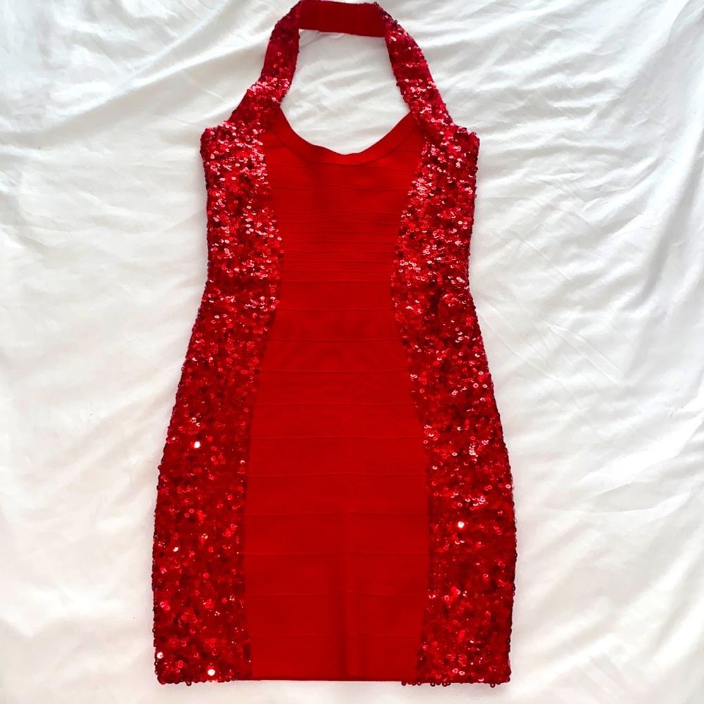 Red GUESS sequin bandage dress